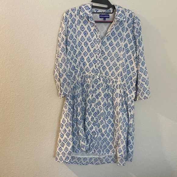 Ro’s Garden Deauville Dress Blue White Block Print oversize shirt dress small - Picture 3 of 14